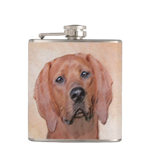 Redbone Coonhound Painting - Cute Original Dog Art Hip Flask