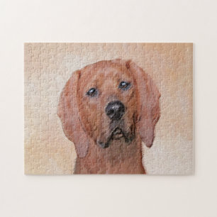 Redbone Coonhound Painting - Cute Original Dog Art Jigsaw Puzzle