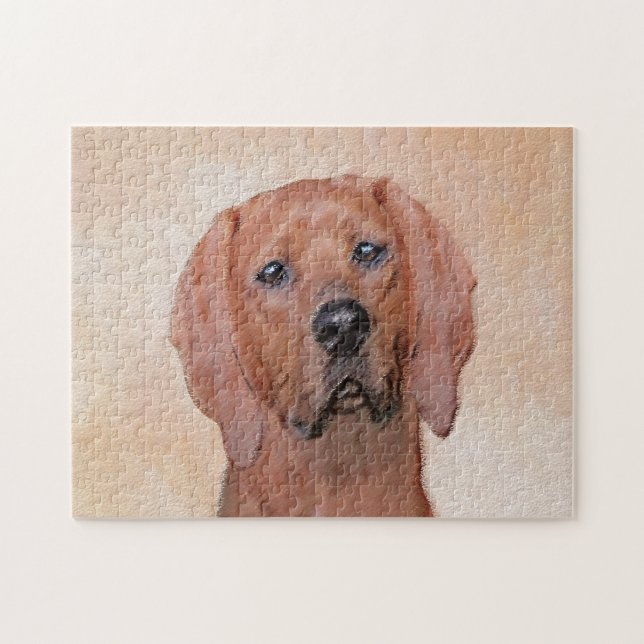 Redbone Coonhound Painting - Cute Original Dog Art Jigsaw Puzzle (Horizontal)