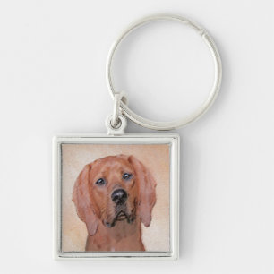 Redbone Coonhound Painting - Cute Original Dog Art Key Ring