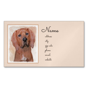 Redbone Coonhound Painting - Cute Original Dog Art Magnetic Business Card