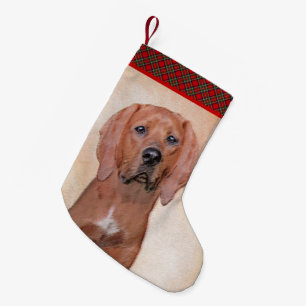Redbone Coonhound Painting - Cute Original Dog Art Small Christmas Stocking