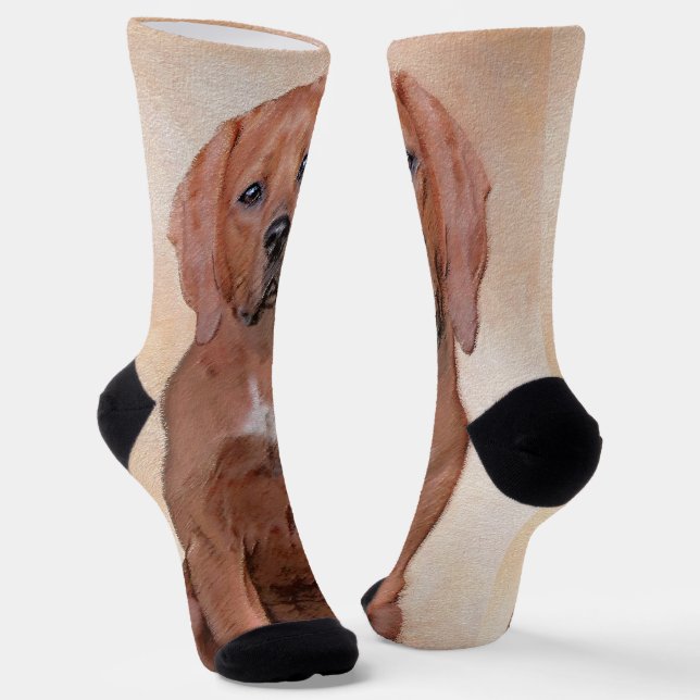 Redbone Coonhound Painting - Cute Original Dog Art Socks (Angled)