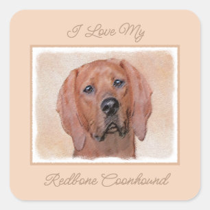 Redbone Coonhound Painting - Cute Original Dog Art Square Sticker
