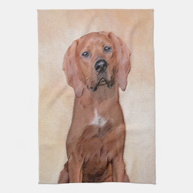 Redbone Coonhound Painting - Cute Original Dog Art Tea Towel (Vertical)