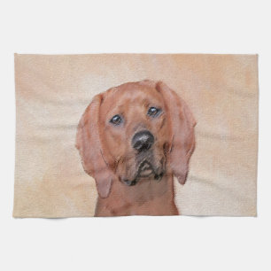 Redbone Coonhound Painting - Cute Original Dog Art Tea Towel