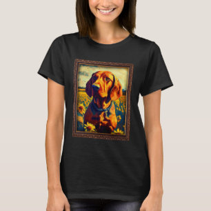 Redbone Coonhound Painting Sunflower Flower Mum Wo T-Shirt