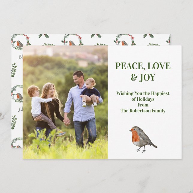 Redbreast Robin Bird Modern Photograph Photo Holiday Card (Front/Back)