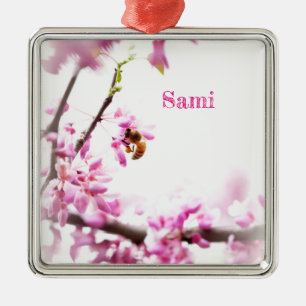 Redbud & honeybee in Springtime Metal Ornament