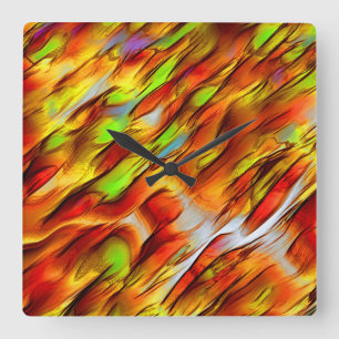 Reddish and chromed yellow stain, hot colours square wall clock