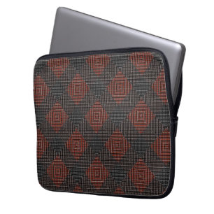 Reddish brown and black inclined squares or chess laptop sleeve