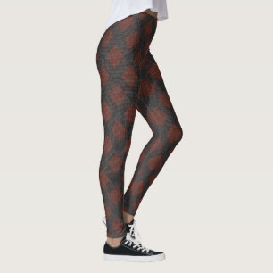 Reddish brown and black inclined squares or chess leggings