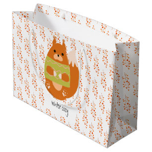 Reddish Brown Squirrel In a Green Sweater Large Gift Bag