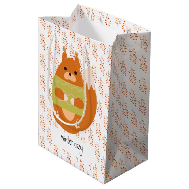 Reddish Brown Squirrel In a Green Sweater Medium Gift Bag (Back Angled)
