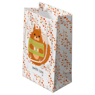 Reddish Brown Squirrel In a Green Sweater Small Gift Bag