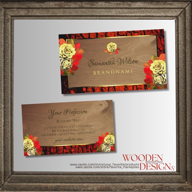 Reddish Brown Tree Bark Wood Grain Elegant Floral  Business Card (Creator Uploaded)