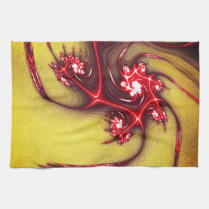 Reddish fractal lizard on ochre sandy texture tea towel