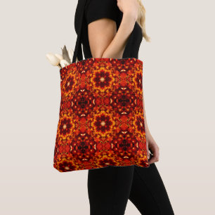 Reddish Orange Kaleidoscope Print Tote Bag