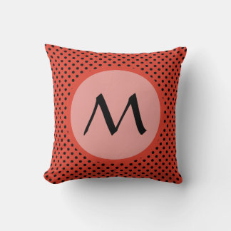 Reddish Orange Polka Dot Monogram Cushion