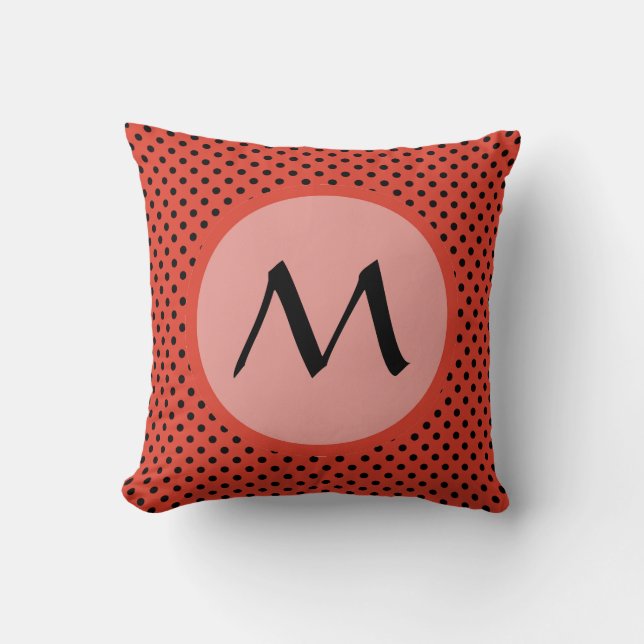 Reddish Orange Polka Dot Monogram Cushion (Front)