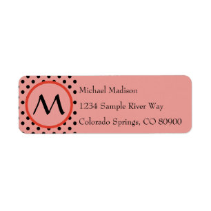 Reddish Orange Polka Dot Monogram Return Address Label