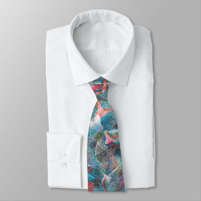Reddish peach to cyan stains on sketchy rough wall tie (Tied)