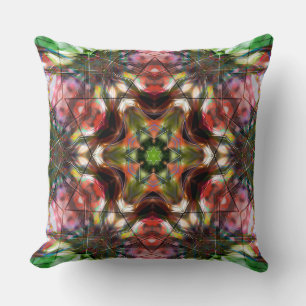 Reddish salmon star kaleidoscope in acrylic style cushion