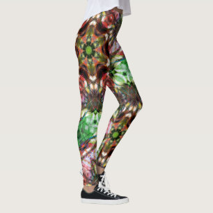 Reddish salmon star kaleidoscope in acrylic style leggings