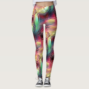 Reddish to green colourful crumpled 'beach cloth' leggings