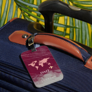 Reddish Travel Bag Tag with World Map