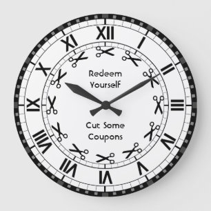 Redeem Yourself - Cut some Coupons Funny Scissors Large Clock