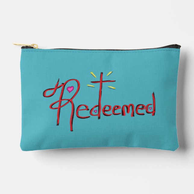 ‘Redeemed’ Black and Turquoise Accessory Pouch (Front)