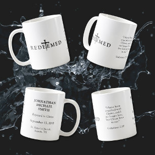Redeemed Bold Typography Personalised Baptism Coffee Mug