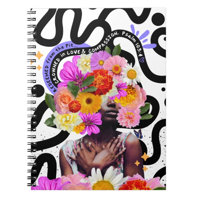 Redeemed + Crowned Inspirational Christian Art Notebook (Front)