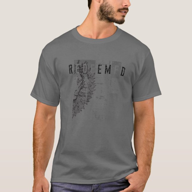 Redeemed Faded Distressed Grunge Lion With Cross C T-Shirt (Front)