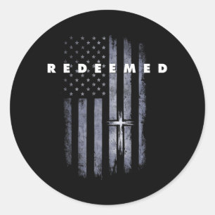 Redeemed Faith God Cross American Flag Gift Classic Round Sticker