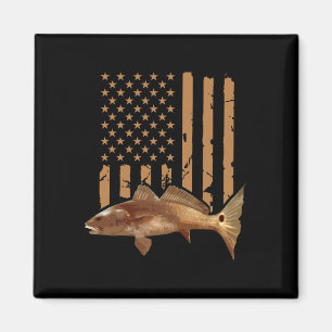 Redfish Fishing Red Drum Tailing Usa American Flag Magnet