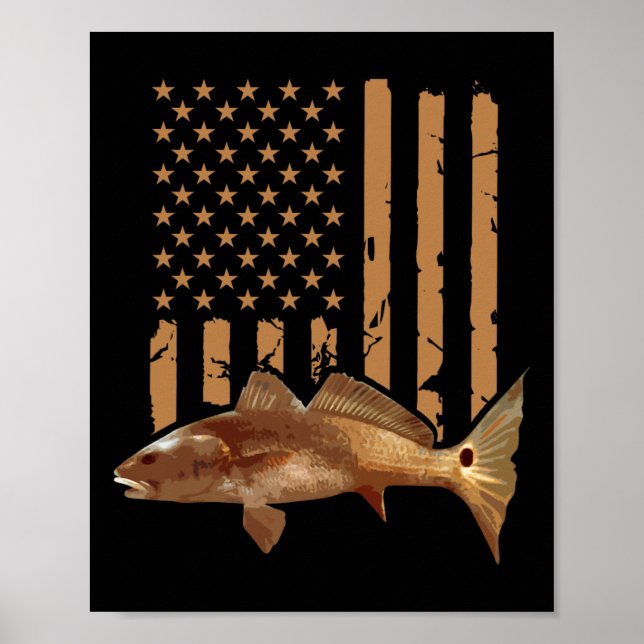 Redfish Fishing Red Drum Tailing Usa American Flag Poster (Front)