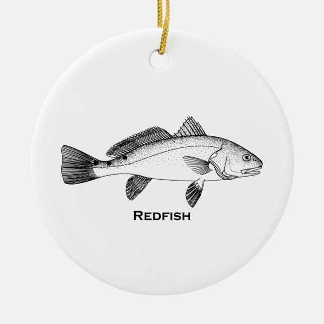 Redfish Illustration Ceramic Tree Decoration (Front)