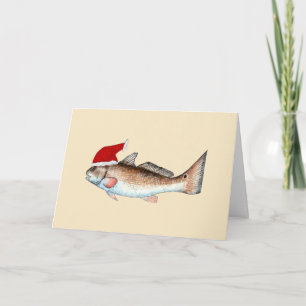 Redfish Santa Hat Christmas Holiday Card