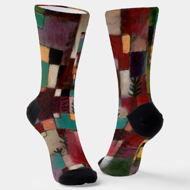 Redgreen and Violet-Yellow Rhythms, Paul Klee Art Socks (Angled)
