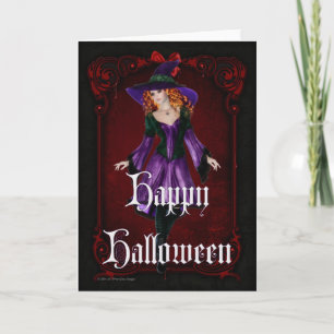 Redhaired Witch Happy Halloween Greeting Card