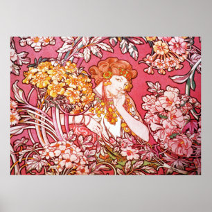 Redhead Among Flowers, Alphonse Mucha Poster