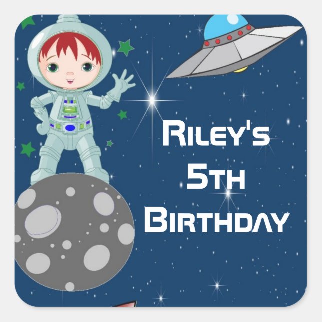Redhead Astronaut Boy Party Favour Labels (Front)
