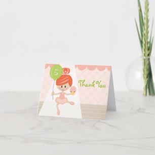 Redhead Ballerina Birthday Thank You Note Card