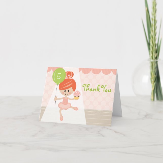 Redhead Ballerina Birthday Thank You Note Card (Front)