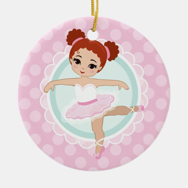 Redhead Ballerina - Pink Ballet Dancer Girl Ceramic Ornament (Front)