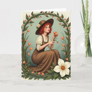 Redhead Blooms Nature Scene Card