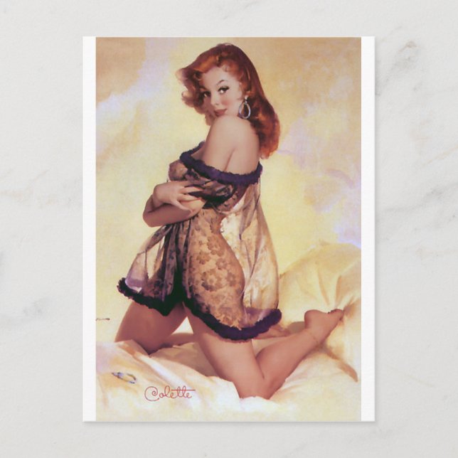 Redhead Bombshell Pin Up Postcard (Front)