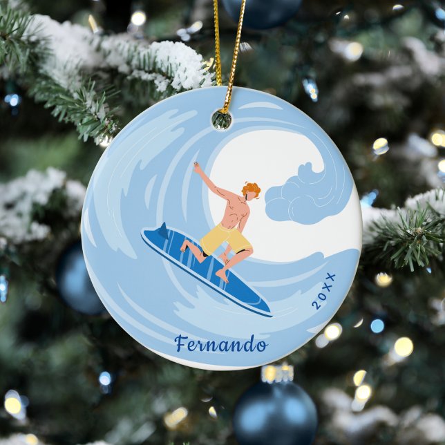 Redhead Boy Surfing Red Hair Water Sports Dated    Ceramic Ornament (Creator Uploaded)